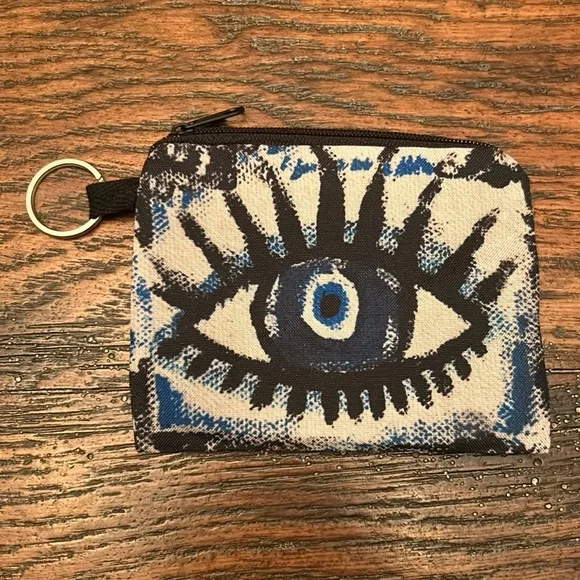 Abstract Evil Eye Coin Pouch Keychain Zip Wallet Boho Graphic NEW - Picture 4 of 6